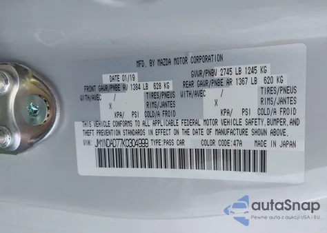 2019 Mazda Mx-5 Miata Grand Touring из США, поврежденный, VIN JM1NDAD77K0304999